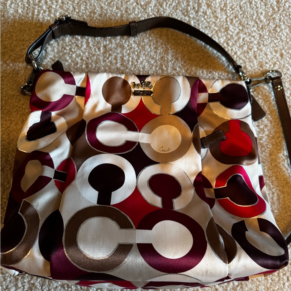 Coach Red and Brown Signature Shoulder Bag Madison handbag